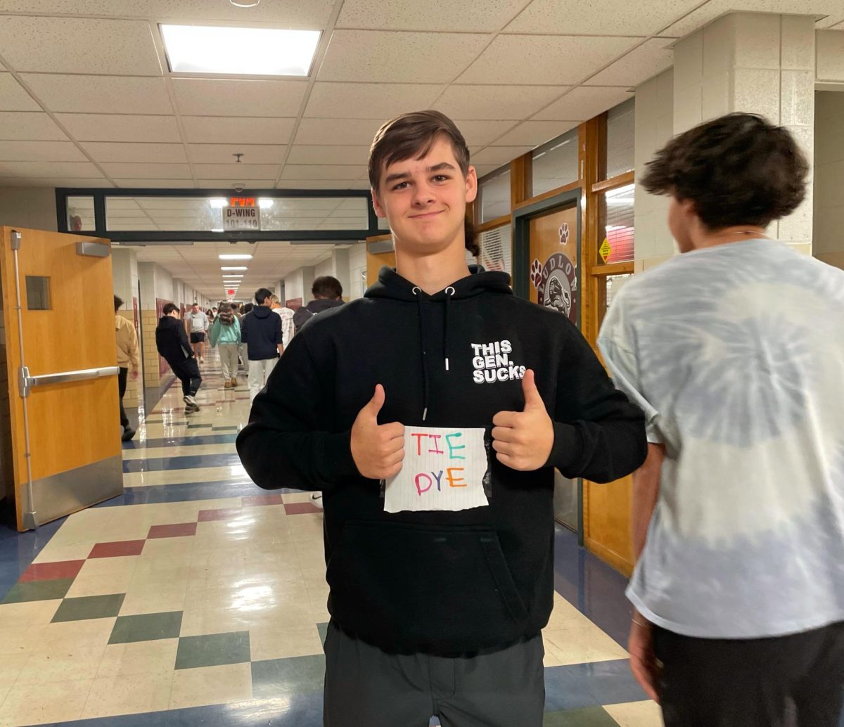 Sophomore Jacob Santos also wears a home-made tye dye shirt. 