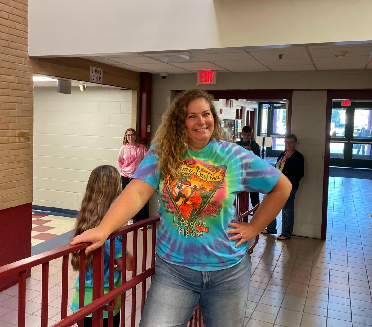 English teacher, Jennifer Ollquist shows school spirit. 