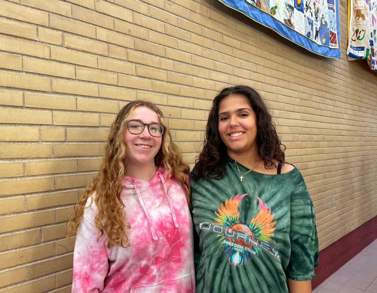 Left to right: Best friends, Amanda Miller and Emily Pereira, celebrate tye dye day. 